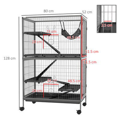PawHut Small Animal Cage for Chinchilla Ferret Kitten on Wheels with Hammock Removable Tray, Grey 