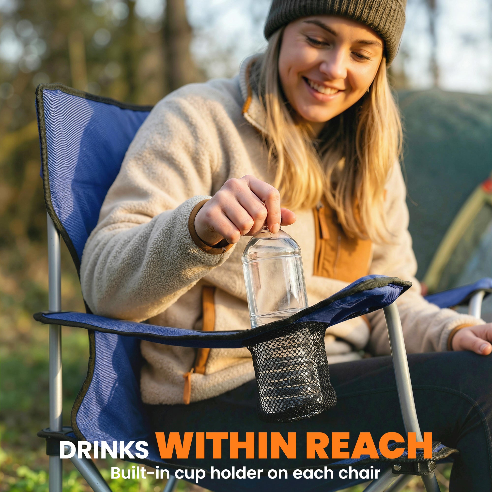 Outsunny Camping Chair Set of 2 Portable Folding Outdoor Camp Chair with Cup Holders and Carry Bag Dark Blue 