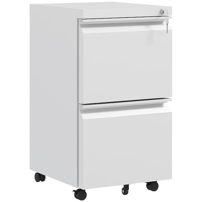 Vinsetto 2-Drawer Mobile Filing Cabinet, Steel Lockable File Cabinet for Letter, A4 and Legal Size, Pre-Assembled Body, White 