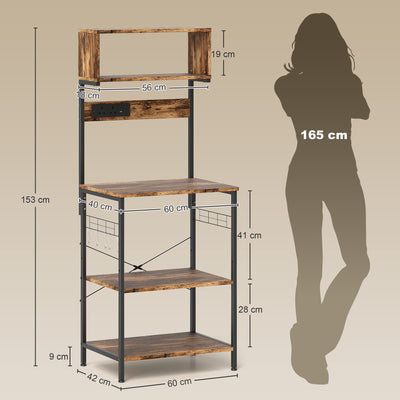 HOMCOM Kitchen Storage Rack, Bakers Rack with Power Outlet, USB Charger, Rustic Brown 