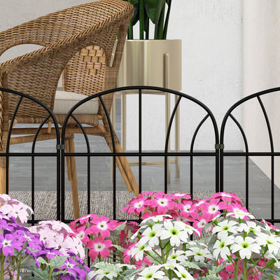 Outsunny Metal Decorative Outdoor Picket Fence Panels Set of 8, Black 