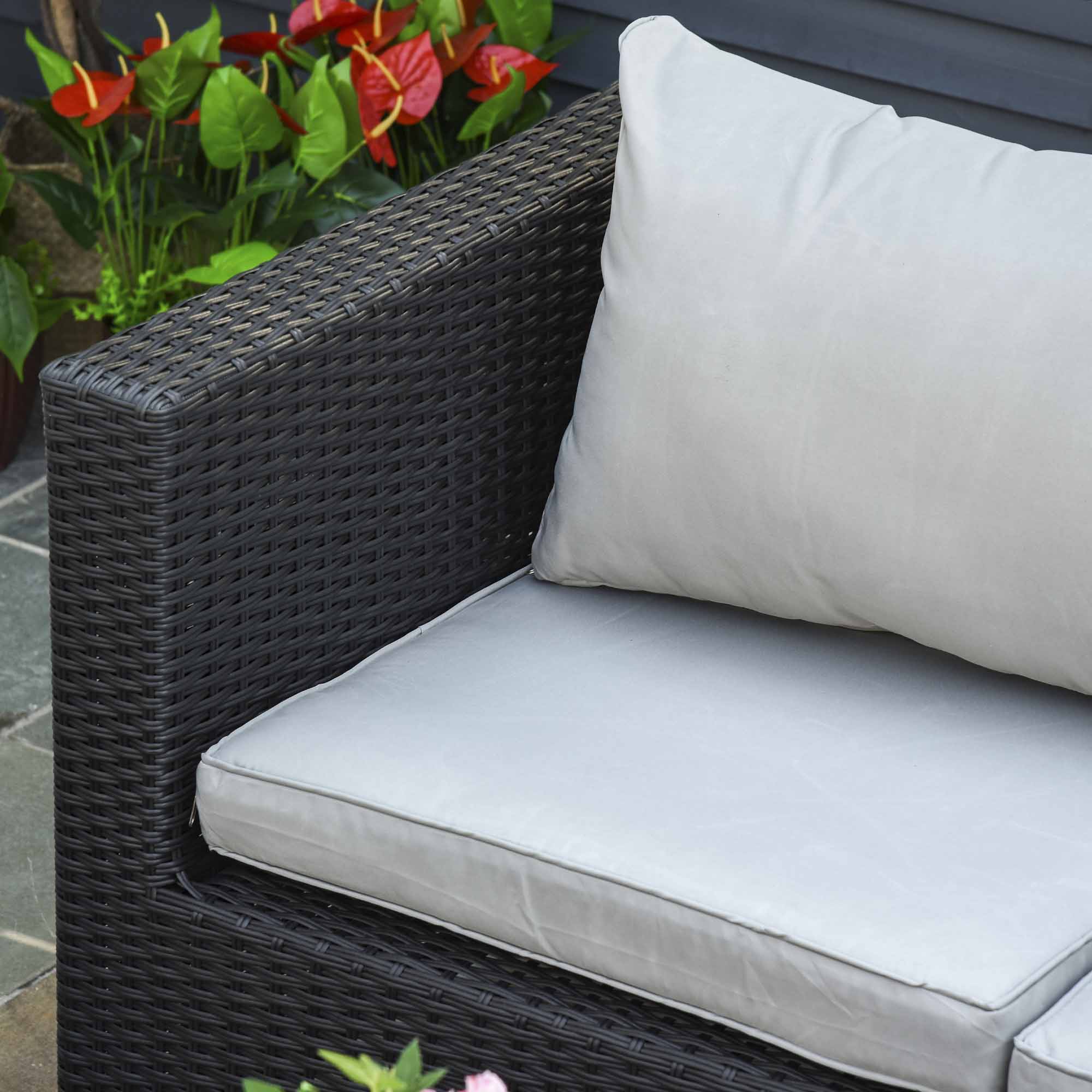 Outsunny 8 Pieces PE Rattan Sofa Set with Cushions, Garden Corner Sofa with 4 Seater Sofa, 2 Footstools and 2 Coffee Table Set, Space-saving Design, No Assembly Required, Black 