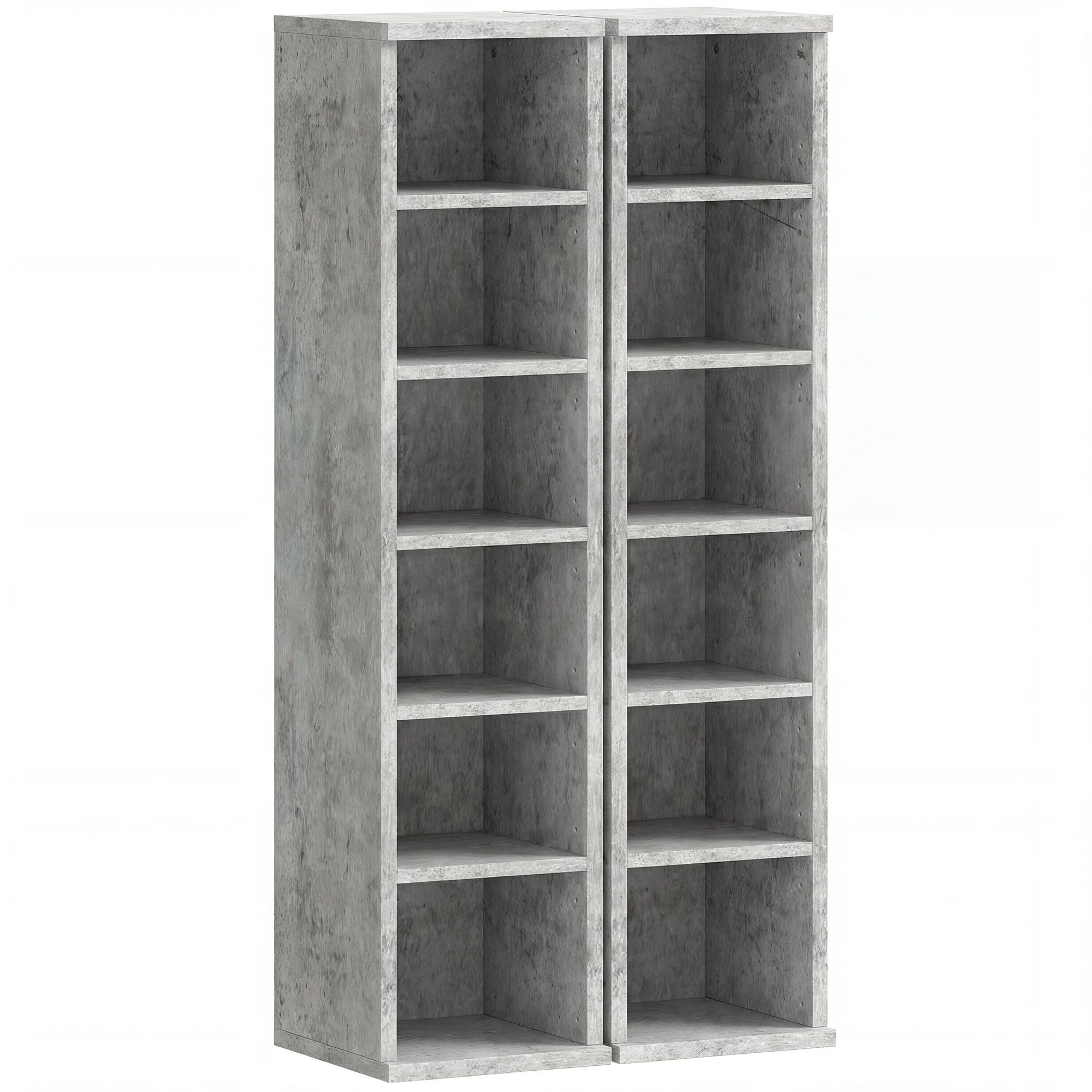 HOMCOM Set of 2 CD Media Display Shelf Unit Tower Rack with Adjustable Shelves, Grey 