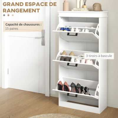 HOMCOM Three-Drawer Minimalistic Shoe Storage Cabinet, for 15 Shoes 