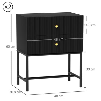 HOMCOM Elegant Two-Drawer Bedside Table Set of 2 - Black 