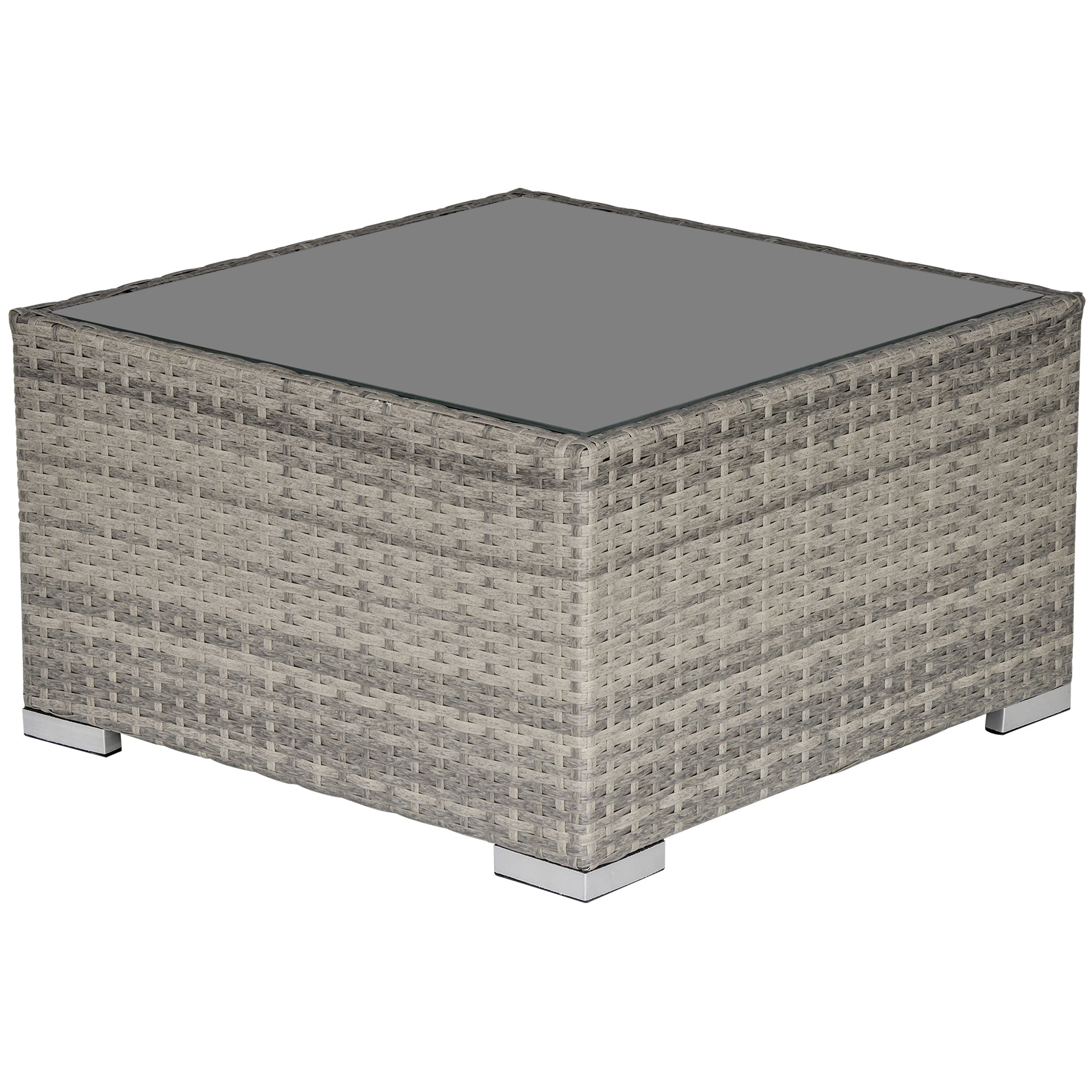 Outsunny Square PE Wicker Rattan Table, with Glass Top - Light Grey 