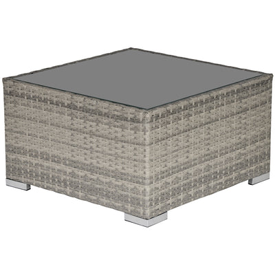 Outsunny Square PE Wicker Rattan Table, with Glass Top - Light Grey 