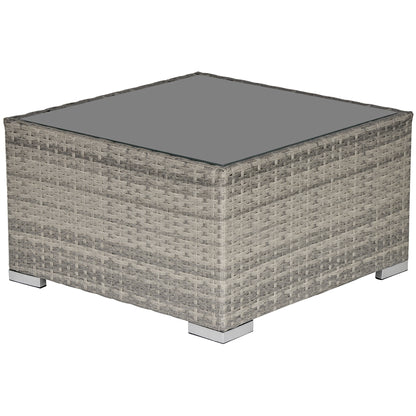 Outsunny Square PE Wicker Rattan Table, with Glass Top - Light Grey 