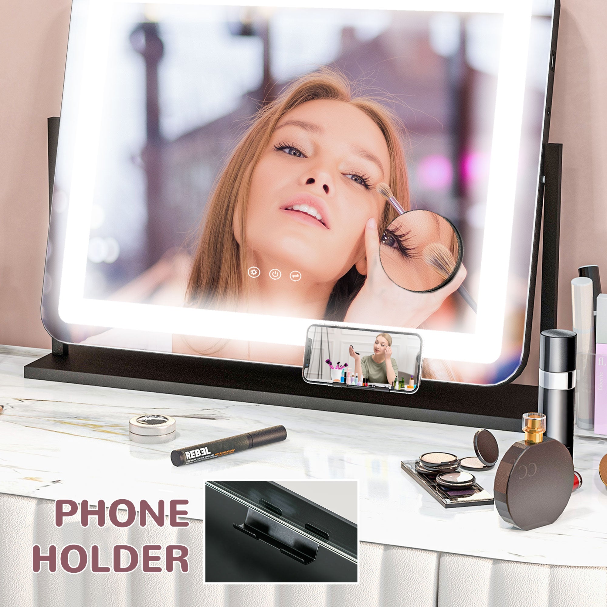 HOMCOM LED Light Tabletop Makeup Mirror, with Adjustable Settings 
