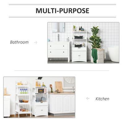 kleankin Bathroom Floor Cabinet, Free Standing Kitchen Cupboard with Shelves, Drawer and Doors, Storage Organizer for Living Room, White 