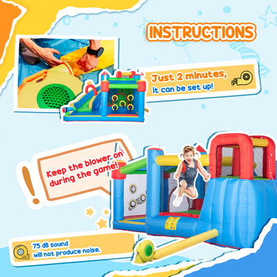 Outsunny Kids Inflatable Bouncy Castle Water Slide 6 in 1 Bounce House Jumping Castle Water Gun Climbing Wall with Air Blower for Age 3-8, 3.9 x 3 x 2m 