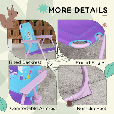 Outsunny Kids Picnic Table and Chair Set, Fairy Themed Outdoor Garden Furniture w/ Foldable Chairs, Adjustable Parasol 