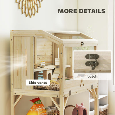 PawHut 2 Tier Wooden Hamster Cage with Shelf and Openable Top 