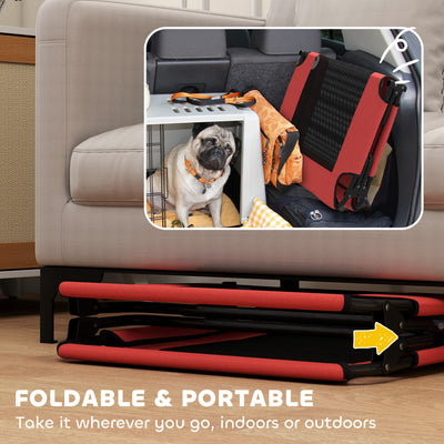 PawHut Portable Raised Dog Bed, Elevated Pet Cot with Breathable Mesh for Indoor Outdoor, for Large Dogs, Red 