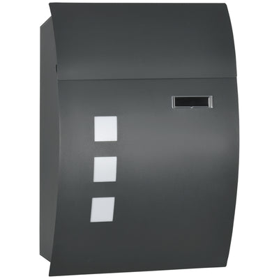 HOMCOM Wall Mounted Letter Box, Weatherproof Post Box for Outside Wall, Modern Mailbox with 2 Keys and Nameplate, Anthracite Grey 