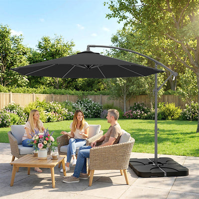 Outsunny 3m Overhanging Parasol, with Base, Weights and Cover - Black 