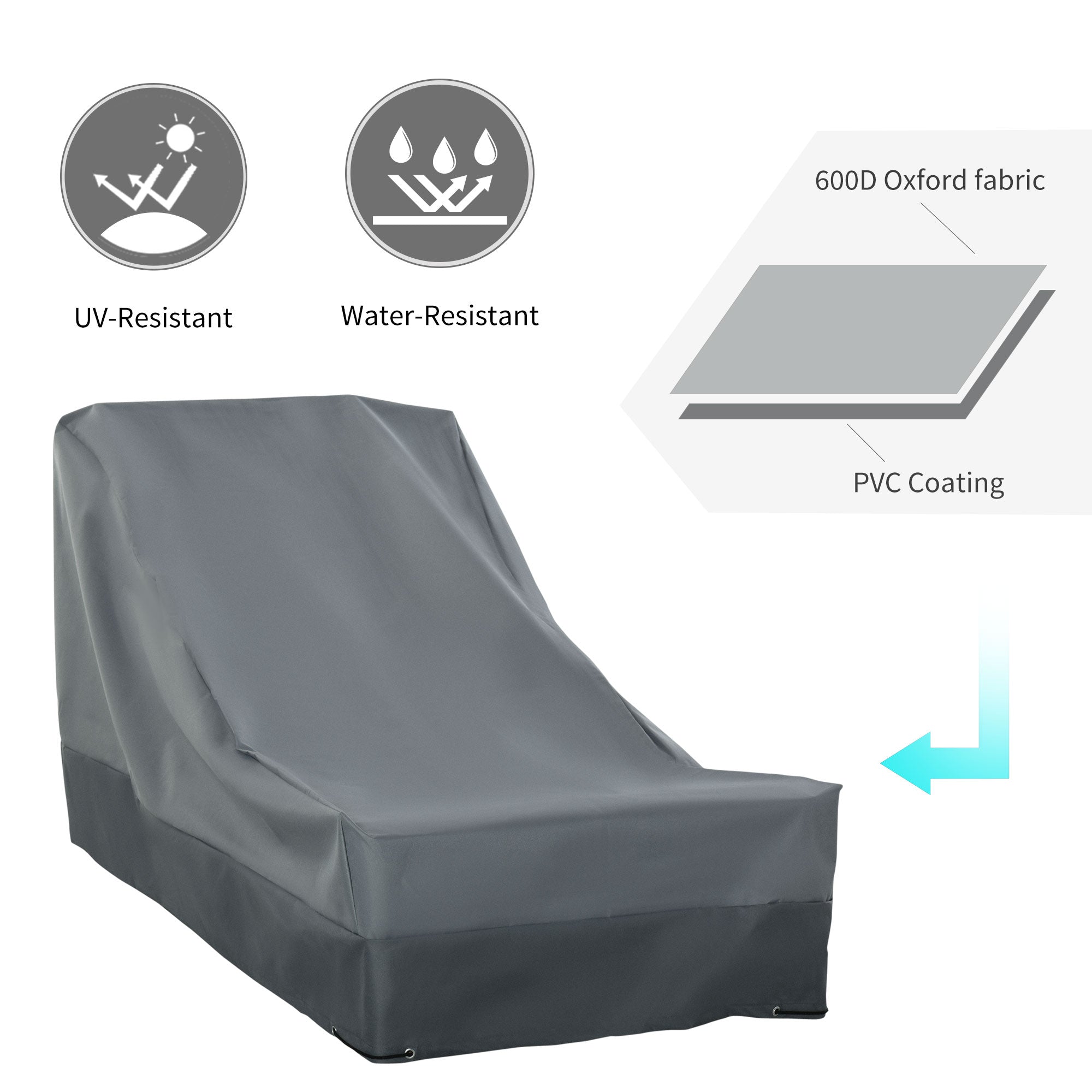 Outsunny Rectangular Patio Furniture Cover for Chairs Water UV Resistant Protection 600D Oxford Fabric Rattan Lounge Clean Cover, 200 x 86 x 82cm 