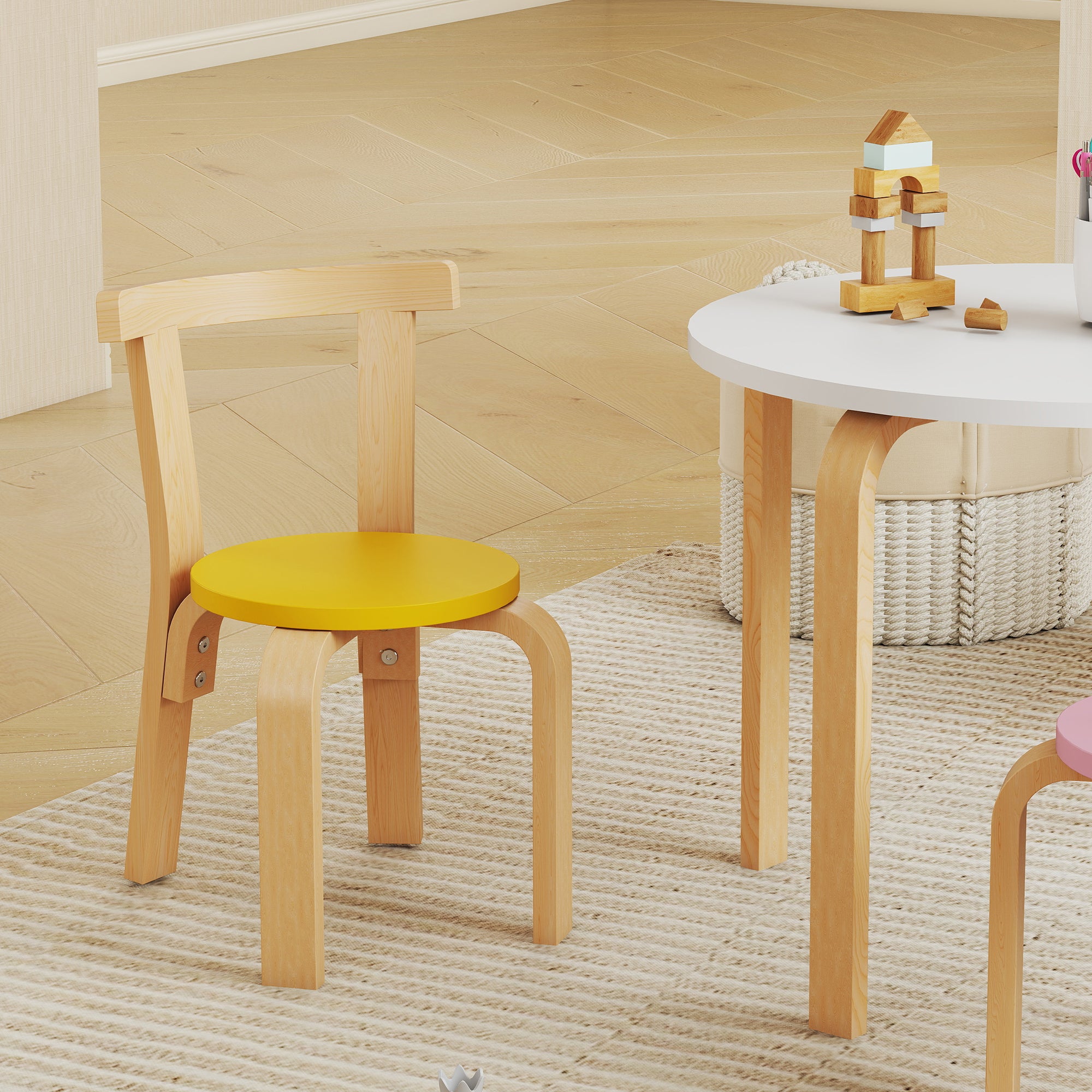 AIYAPLAY 5 Piece Kids Table and Chairs Set, Wooden Toddler Table and Chairs Set for Nursery, Playroom, Classroom, for 3-8 Years 