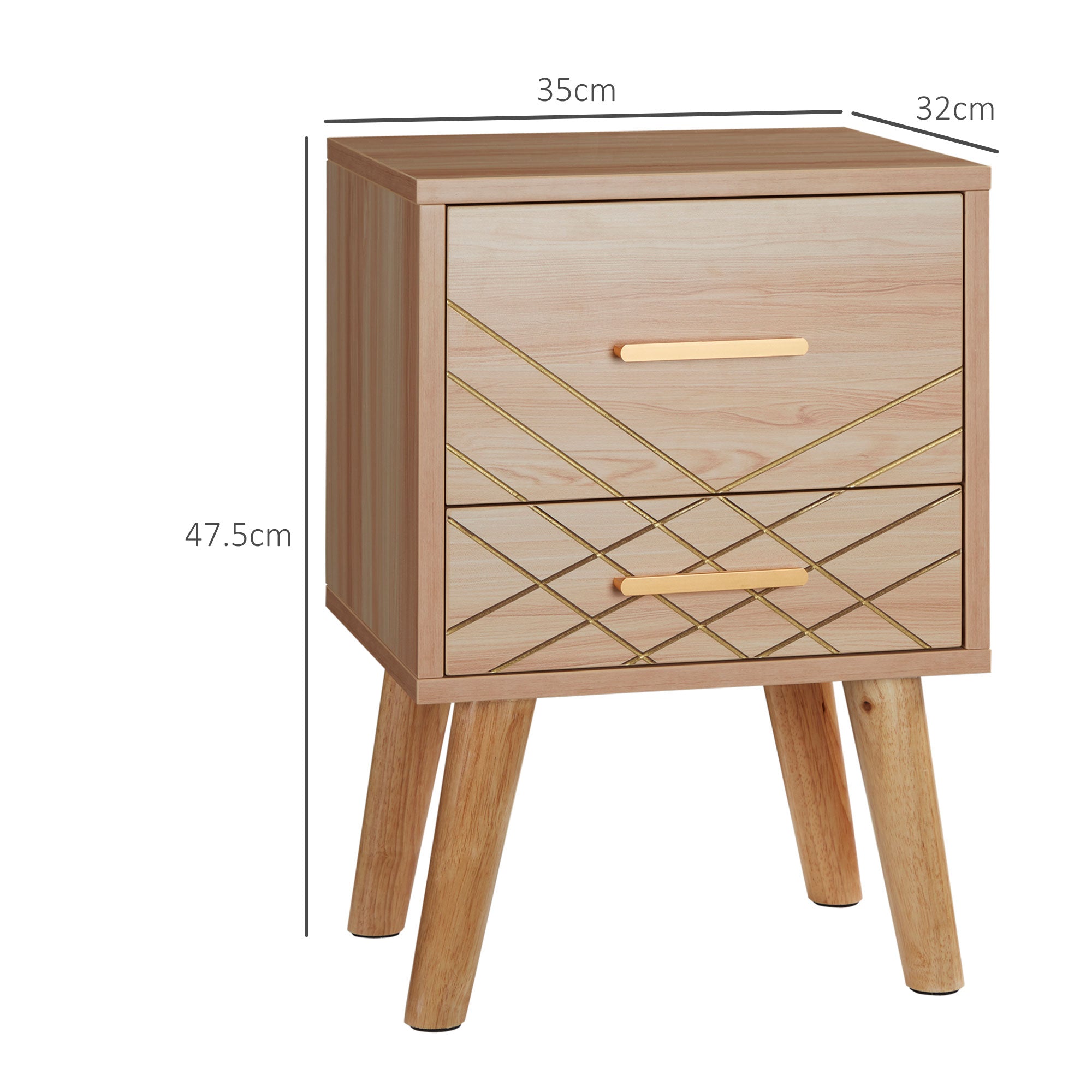 HOMCOM 2-Piece Scandinavian Bedside Tables with Drawers, Bedside Cabinets with Wood Legs, Natural 