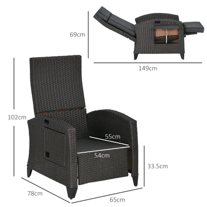 Outsunny Outdoor Recliner Chair with Adjustable Backrest and Footrest, Cushion, Side Tray, Grey