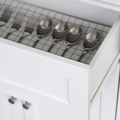 HOMCOM Kitchen Cupboard, Freestanding Storage Cabinet with Glass Doors, Adjustable Shelves, and Open Counter, White 