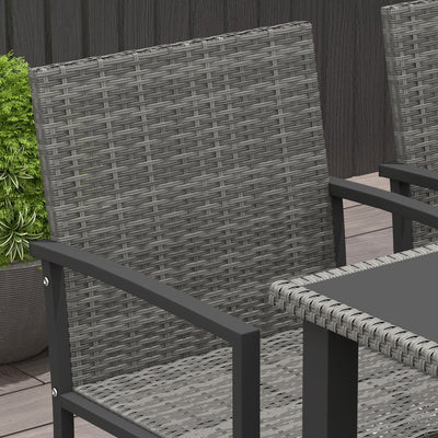 Outsunny Outdoor Dining Set 5 Pieces Patio Conservatory with Tempered Glass Tabletop,4 Dining Chairs - Grey 