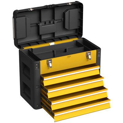 HOMCOM 4 Drawers Large Toolbox - Yellow 