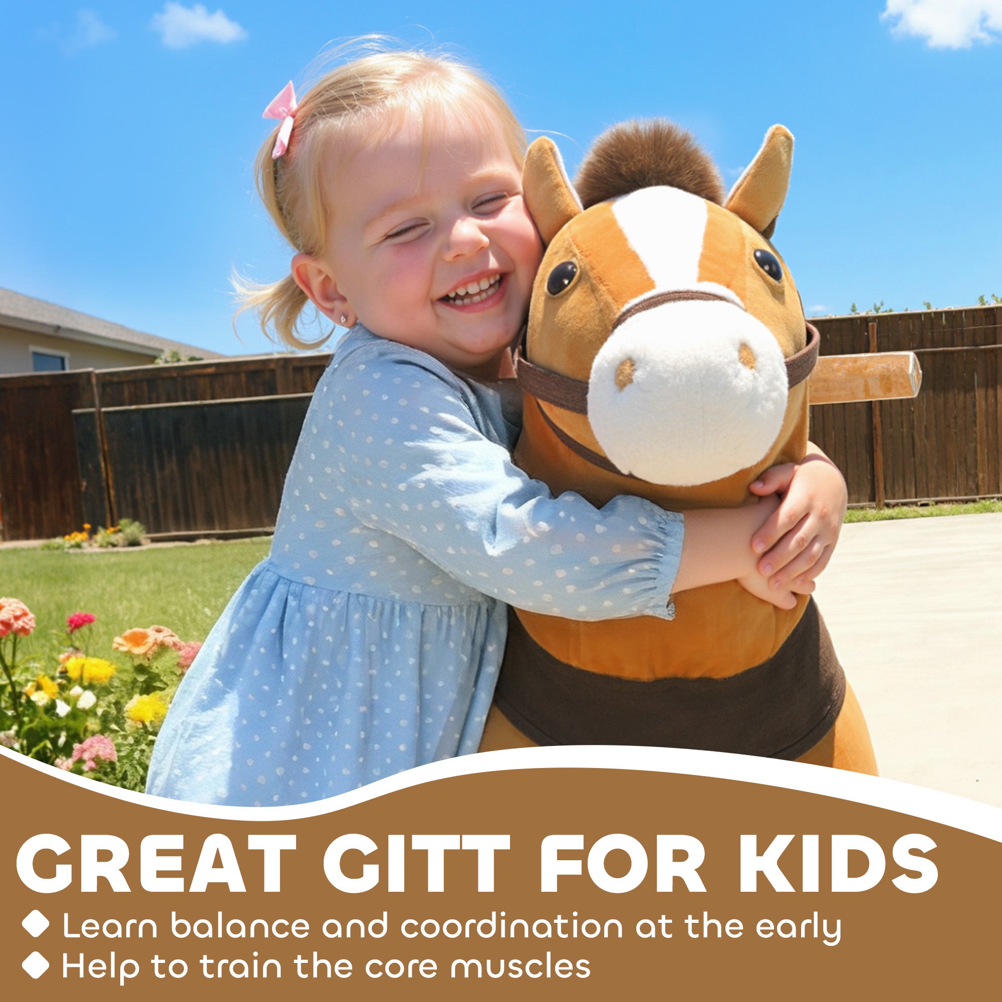 AIYAPLAY Ride On Horse, Plush Walking Horse Toy with Wheels and Saddle for Ages 3-5 Years Old, Brown 