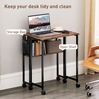 HOMCOM 63 cm Drop Leaf Writing Work Desk - Rustic Brown 