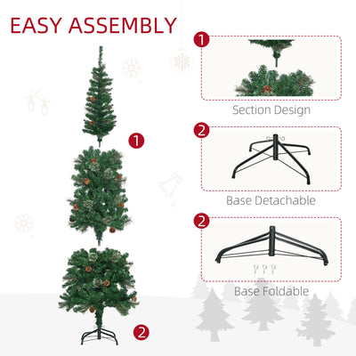 HOMCOM 6.5FT Tall\'c2\'a0Pencil Slim Artificial Christmas Tree with\'c2\'a0Realistic\'c2\'a0Branches, Tip Count and Pine Cones, Pine Needles Tree, Xmas\'c2\'a0Decoration, Green 
