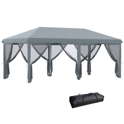 Outsunny 3 x 6m Pop Up Gazebo, Outdoor Canopy Shelter, Marquee Party Wedding Tent with 6 Mesh Walls and Carry Bag, Grey 