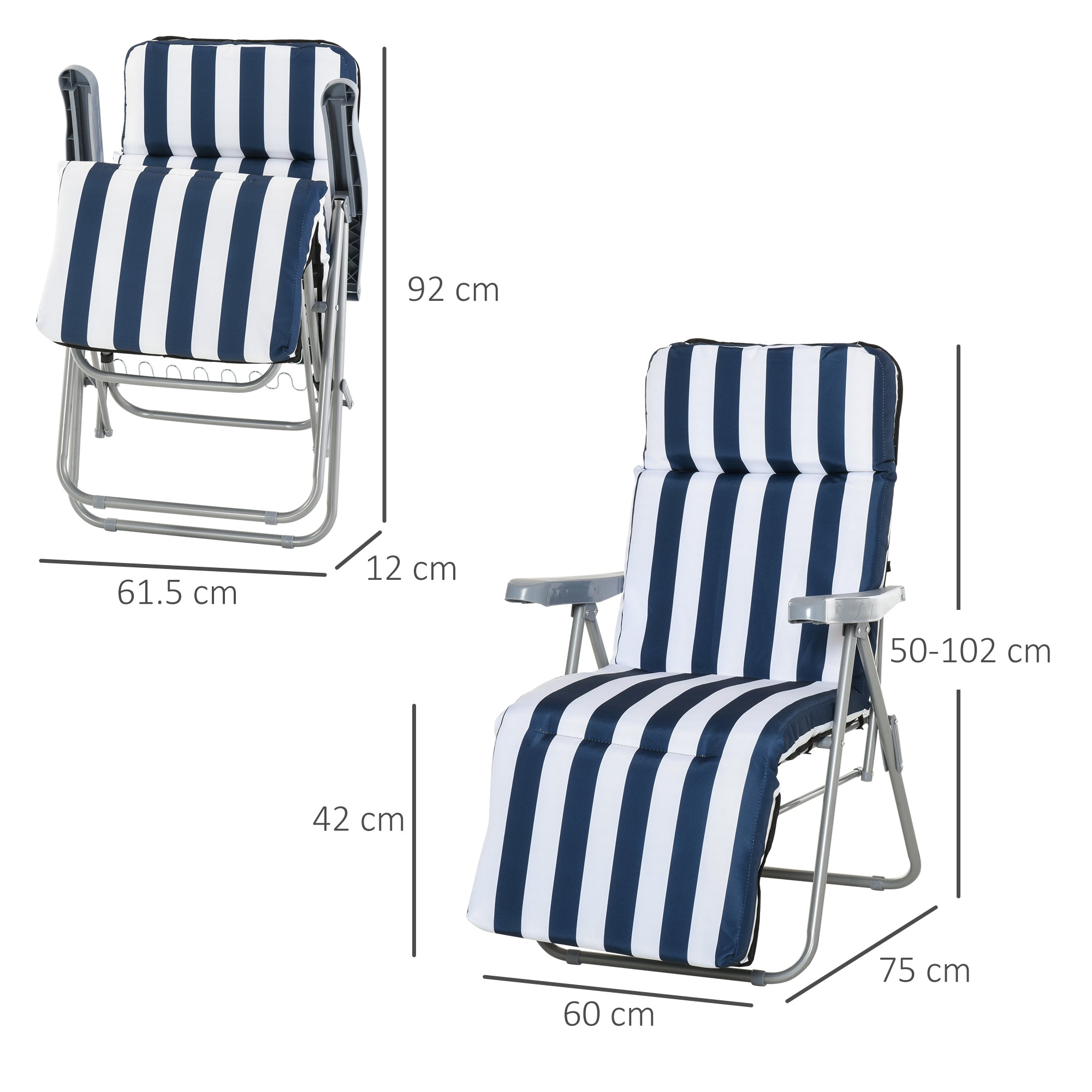 Outsunny 2Pc Folding Sun Loungers Set-Blue/White 