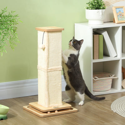 PawHut 3-in-1 Cat Scratching Post, 67cm Cat Scratcher w/ Track Ball Toy, Oak Tone 