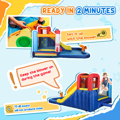 AIYAPLAY 5 in 1 Bouncy Castle for Children with 550W Blower, Water Slide, Splash Pool, Jumping Area, Climbing Wall, Cannon 