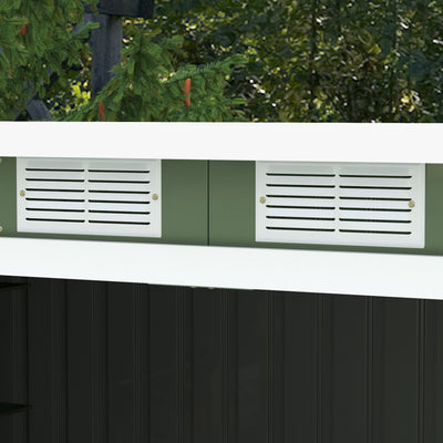 Outsunny 9ft x 4ft Metal Garden Shed, Outdoor Tool House with Foundation Kit, Ventilations and Double Doors, Light Green 