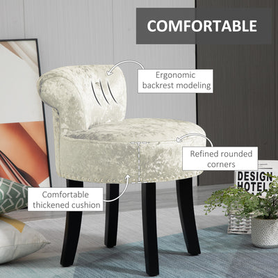 HOMCOM Dressing Table Stool with Rubber Wood Legs, Ice Velvet Vanity Stool for Living Room Bedroom, Beige 