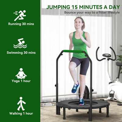 HOMCOM 40" Foldable Mini Fitness Trampoline, with Adjustable Foam Handle, Green 