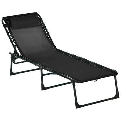 Outsunny Foldable Sun Lounger, Outdoor 4 Level Adjustable Backrest Reclining Chaise Chair, Steel Frame Recliner Chair for Camping, Hiking, Black 