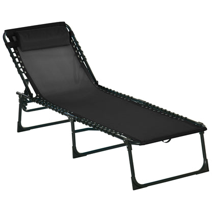 Outsunny Foldable Sun Lounger, Outdoor 4 Level Adjustable Backrest Reclining Chaise Chair, Steel Frame Recliner Chair for Camping, Hiking, Black 