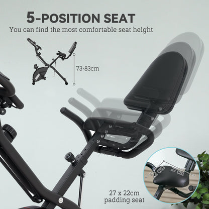 SPORTNOW 5-In-1 Folding Exercise Bike with Arm Workout Bands, Quiet 8-Level Magnetic Resistance Foldable Exercise Bike with LCD, Tablet Holder, Hand Pulse Sensor for Home Use Indoor Cycling, Black 