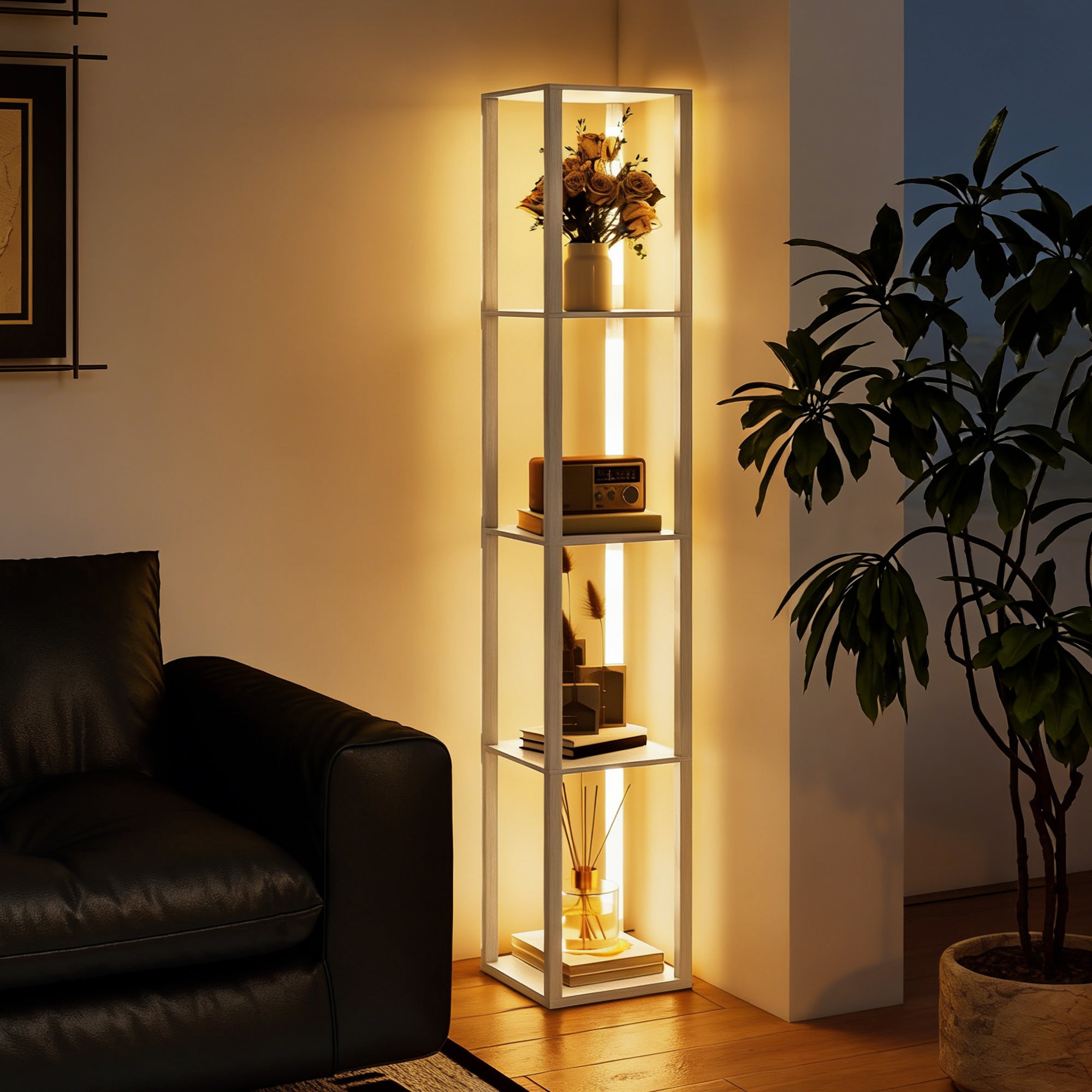 HOMCOM Floor Lamp with Shelves and 3 Brightness Levels - Oak 