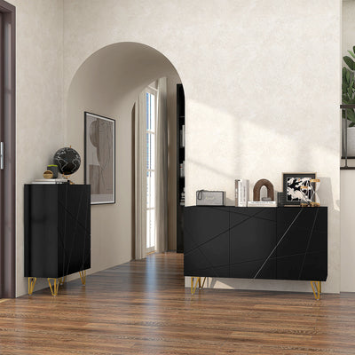 HOMCOM Modern Luxe High Gloss Sideboard with Golden Hairpin Legs, Black 