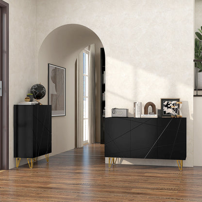 HOMCOM Modern Luxe High Gloss Sideboard with Golden Hairpin Legs, Black 