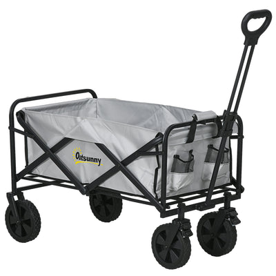 Outsunny Folding Pull Along Cart Cargo Wagon Trolley with Telescopic Handle - Dark Grey 