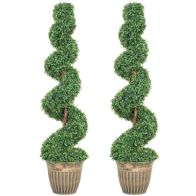 HOMCOM Set of 2 Artificial Plants, Topiary Spiral Boxwood Trees with Pot, for Home Indoor Outdoor Decor, 120cm 