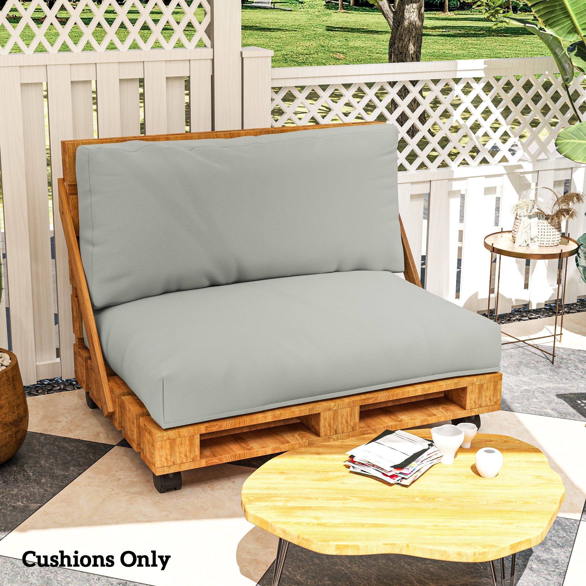 Outsunny 2 Seater Pallet Furniture Cushions Pallet Cushions, UPF20+ 220gsm Fabric, 20 cm Thick Outdoor Seat Pads, Light Grey 