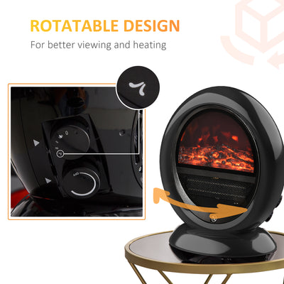 HOMCOM Freestanding Electric Fireplace Indoor Space Table Top Heater with Realistic Flame Effect, Rotatable Head, Overheating Protection, 1500W, Black 
