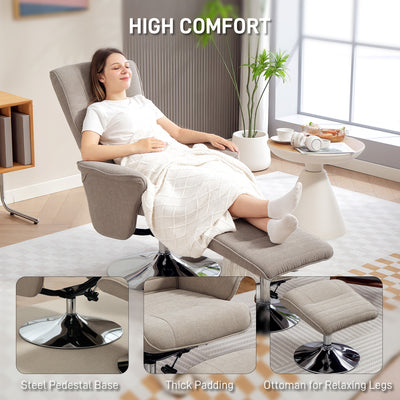 HOMCOM Swivel Recliner Chair with Footstool, Velvet Recliner Armchair with Ottoman, Steel Base, Upholstered Reclining Chair for Living Room, Bedroom, Office, Beige 