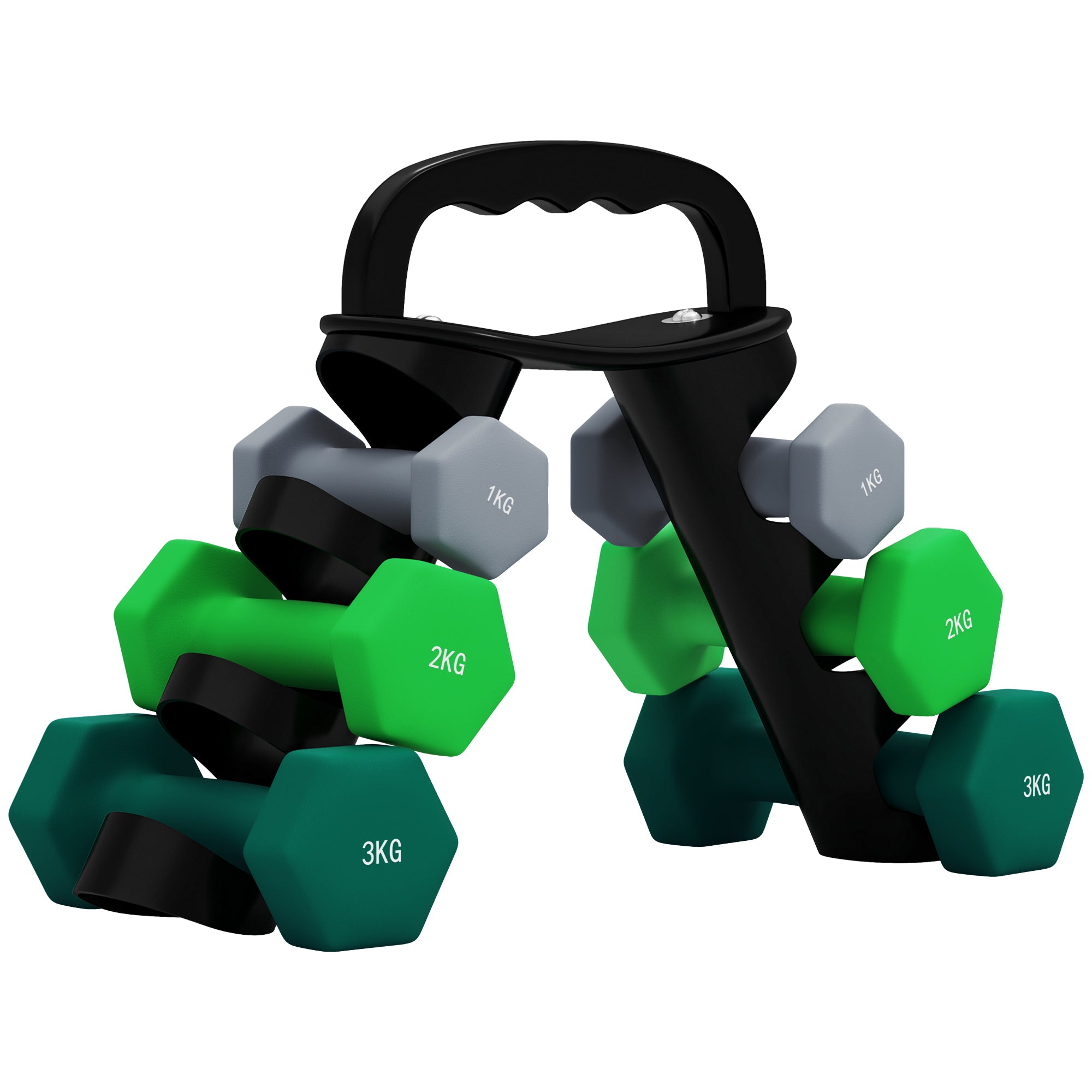 SPORTNOW Dumbbells Set with Carry Storage Rack, Set of 6 Weights for Home Gym Kettlebell Training Weight Lifting Exercise, 2 x 1kg, 2 x 2kg, 2 x 3kg 