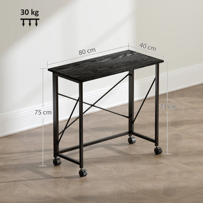 HOMCOM 80 cm Folding Desk on Wheels - Black 